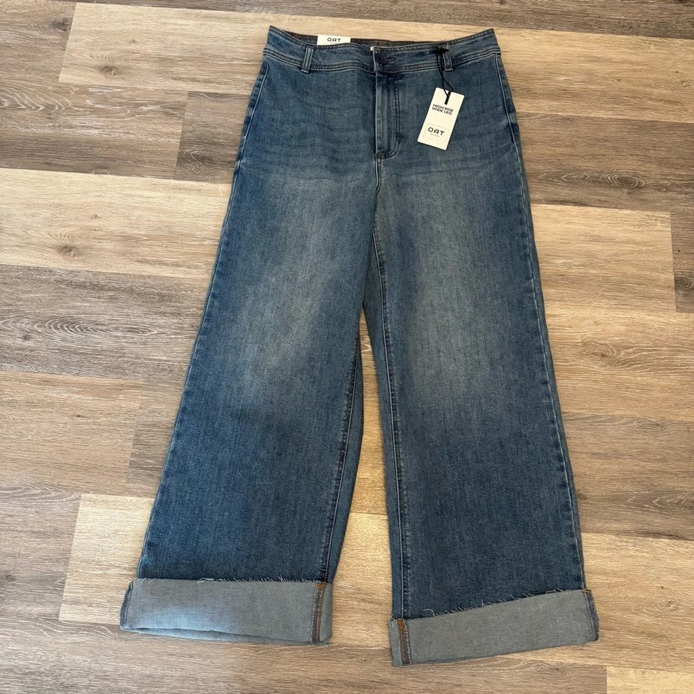 Oat New York High Rise Wide Leg Raw Hem Women’s Denim Jeans Size 12 / 31 NWT - Picture 3 of 10